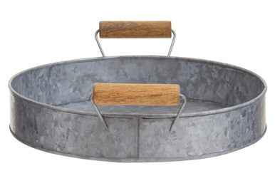 Drummond Round Galvanised Steel Tray With Wood Handles