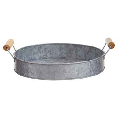 Drummond Round Galvanised Steel Tray With Wood Handles