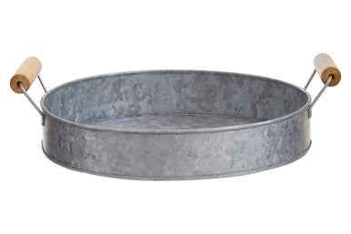 Drummond Round Galvanised Steel Tray With Wood Handles
