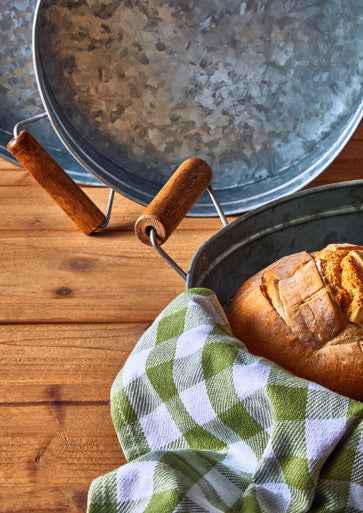 Drummond Round Galvanised Steel Tray With Wood Handles