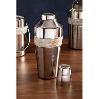 Silver Cocktail Shaker With Mother Of Pearl Inlay