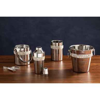 Silver Cocktail Shaker With Mother Of Pearl Inlay