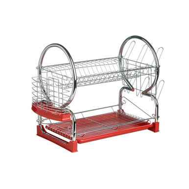 Laurie 2 Tier Dish Drainer With Red Plastic Tray