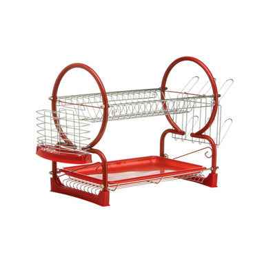 Laurie Red Enamel Coated Frame 2 Tier Dish Drainer