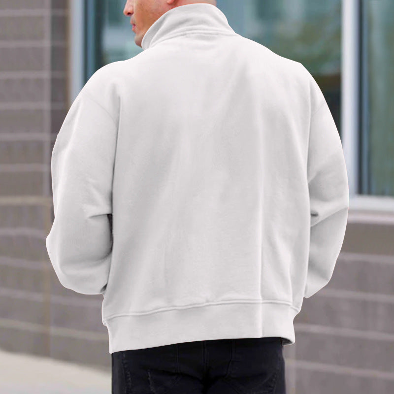 Solid Color Zipper Sweatshirt Men's Autumn And Winter Fleece-lined Long Sleeve Tops