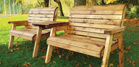 Charles Taylor Trading Twin Bench Set Straight With Grey Cushion Brown
