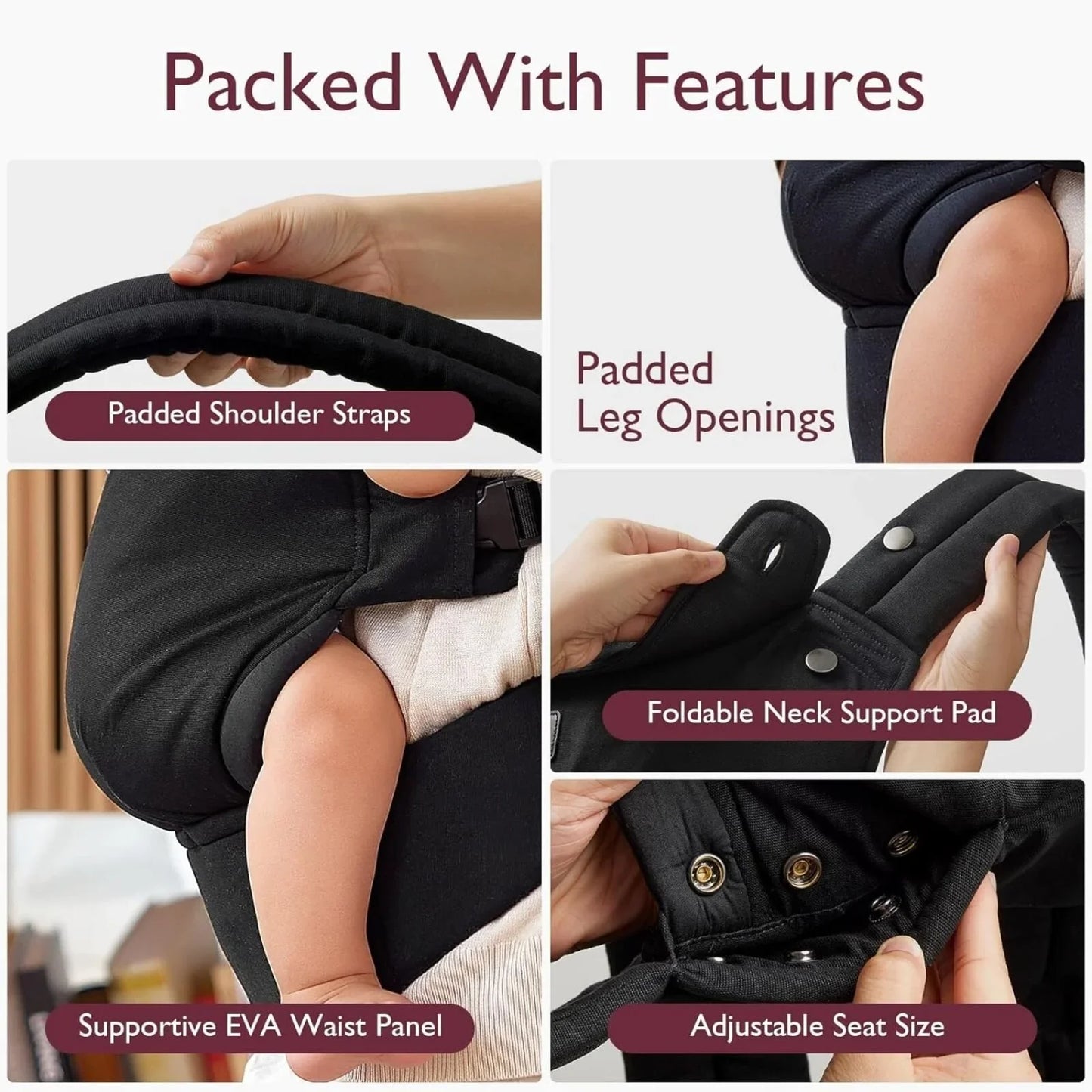 Momcozy Baby Carrier Newborn to Toddler Cotton - Black