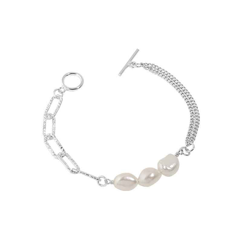 Asymmetry Hollow Chain Baroque Natural Pearl Bracelet - Gold-Plated Silver Pearl Bracelet for women - Perfect Pearl Bracelet with Gift Wrapping Included