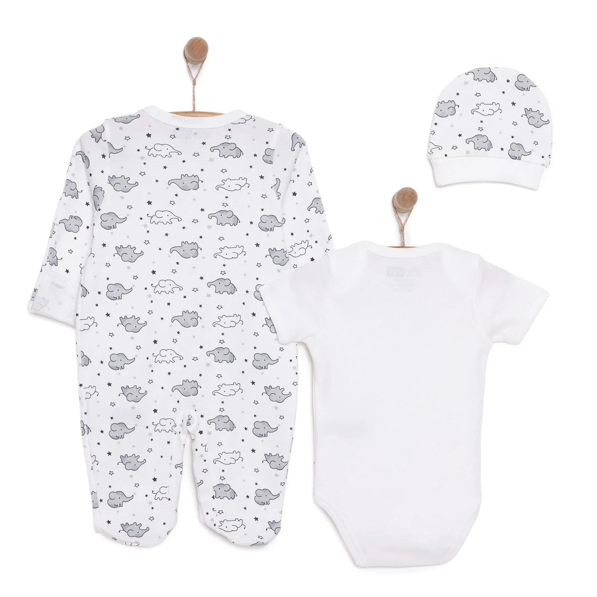 HelloBaby Crew Neck Elephant Print 3 Piece Baby Sleepsuit Set (Newborn to 6 Months)
