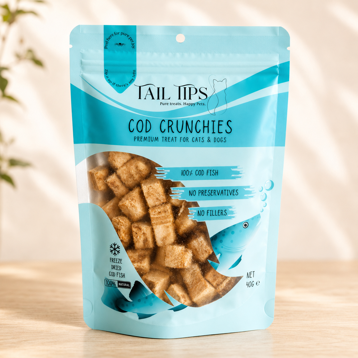 Cod Crunchies - 100% Freeze-Dried Cod Treats | Pure & Natural | Tail Tips UK | 40g pack