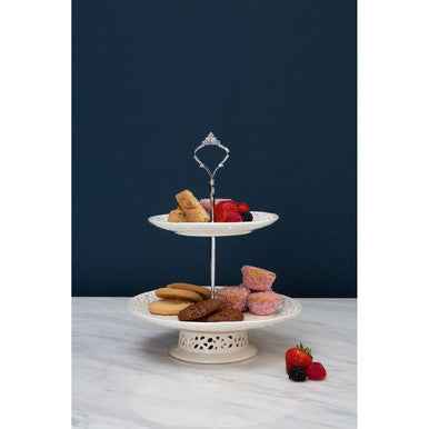 2 Tier Ceramic Lace Cake Plate