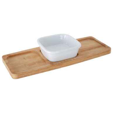 Aleki Bamboo Snack Tray With White Dipping Bowl