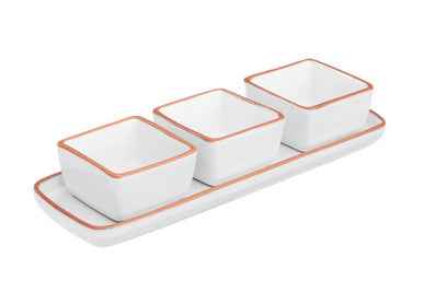 Calisto Terracotta Set Of 3 Dip Bowls With Tray In White