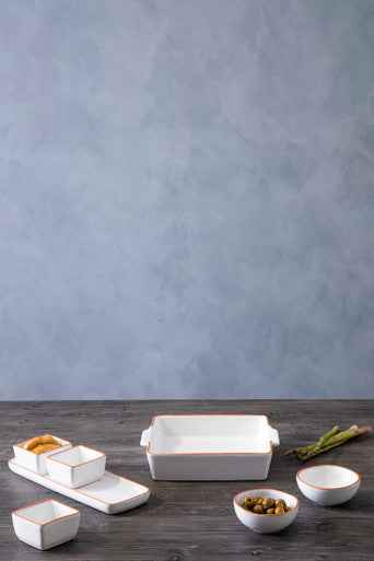 Calisto Terracotta Set Of 3 Dip Bowls With Tray In White