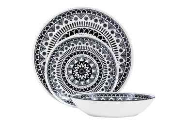 Maya 12 Piece Black And White Dinner Set