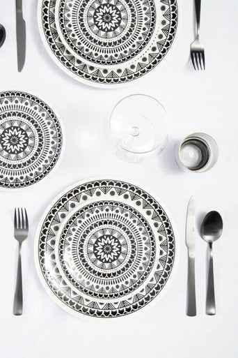 Maya 12 Piece Black And White Dinner Set