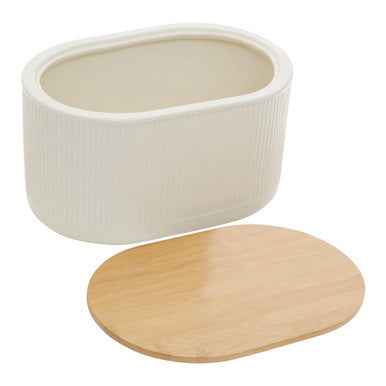 Geome Cream Bread Bin In Stoneware