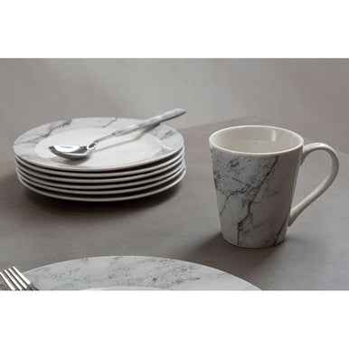 Avie 16 Piece White And Grey Marble Effect Dinner Set