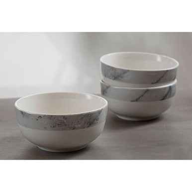 Avie 16 Piece White And Grey Marble Effect Dinner Set