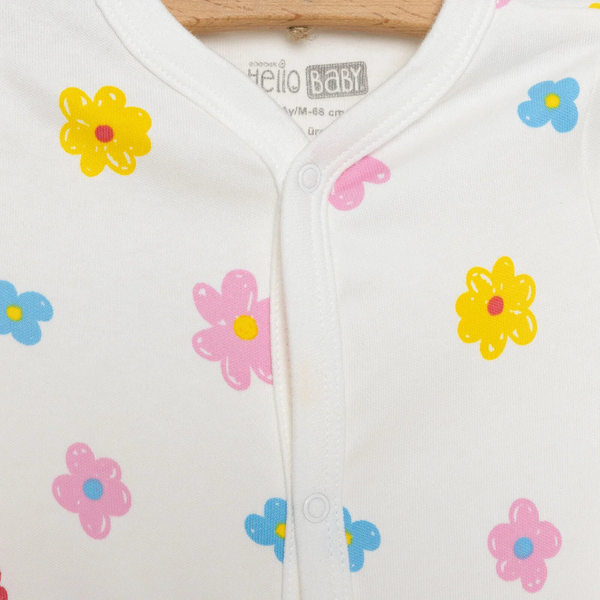 HelloBaby Floral Print Footed Baby Sleepsuit & Hat Set (Newborn to 9 Months)