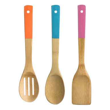 Aleki 3pc Bamboo Kitchen Utensil Set With Coloured Handles