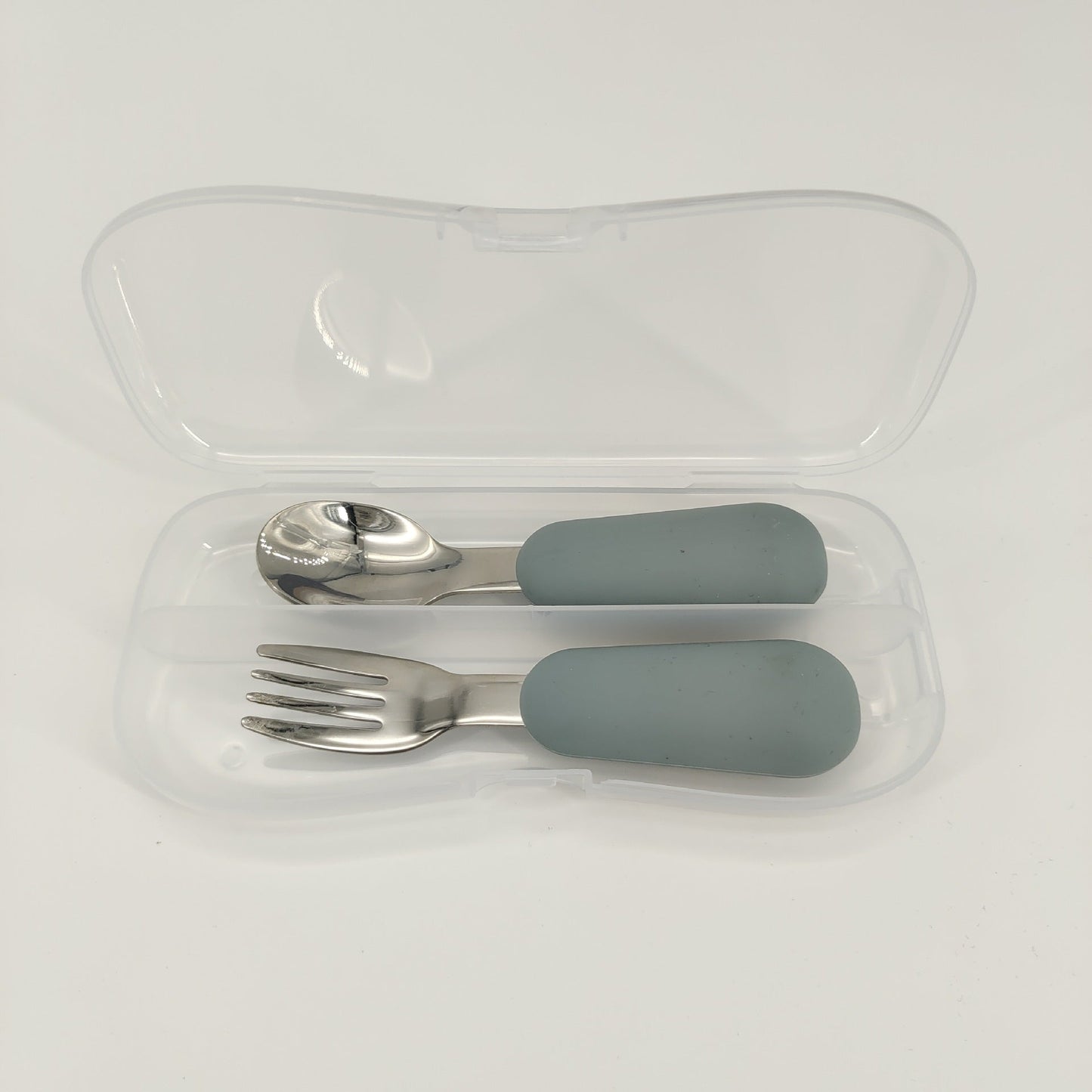 Stainless Steel Baby Spoon Fork Set - Short Handle Silicone Grip