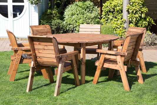 Charles Taylor Trading Six Seater Circular Table Set With Grey Cushion Brown