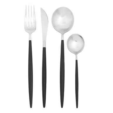 Avie 16 Piece Matte  Silver And Black Cutlery Set
