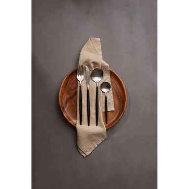 Avie 16 Piece Matte  Silver And Black Cutlery Set