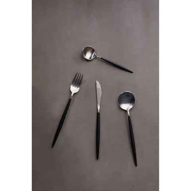 Avie 16 Piece Matte  Silver And Black Cutlery Set