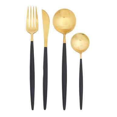 Avie 16 Piece  Black And Matte Gold Cutlery Set