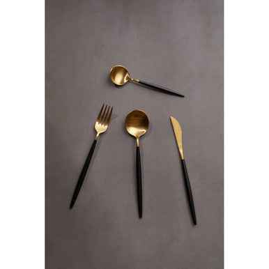 Avie 16 Piece  Black And Matte Gold Cutlery Set