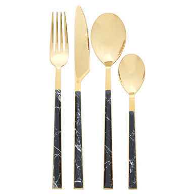 Avie 16 Piece Black Faux Marble Cutlery Set
