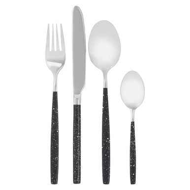 Avie 16 Piece Black And Silver Cutlery Set