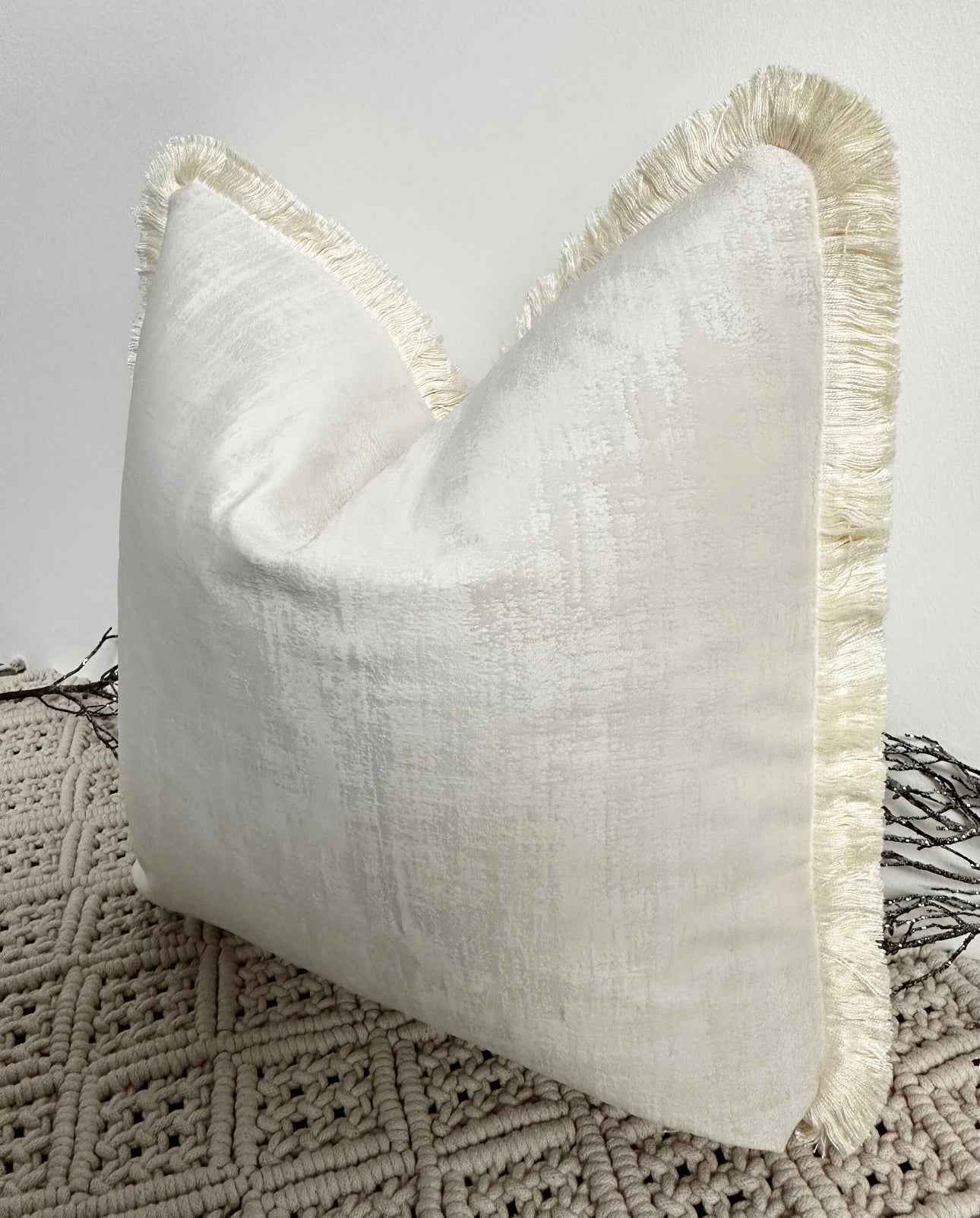 The Couture Cushion - The Fringed Ivory Dolce fringed in Ivory - Style No. 133