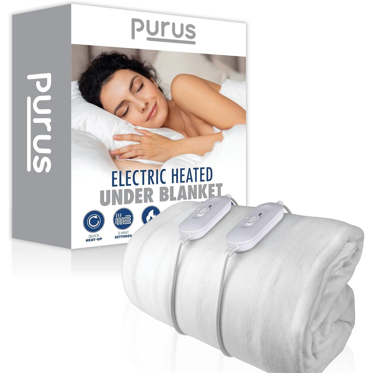 Electric Blanket Double 193x137cm 3 Heat Settings Soft Polyester Purus