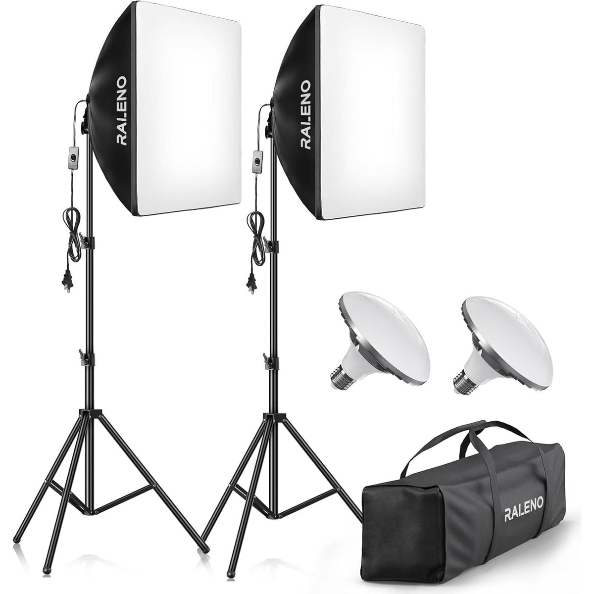 RALENO Softbox Lighting Kit, 2x50x50cm, 50W LED, 5500K CRI 97 for Video & Photos