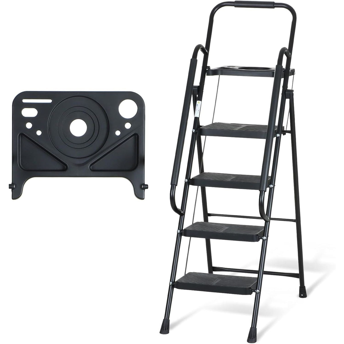 EPROSMIN 4-Step Ladder with Handrails – Folding Step Stool – Damaged Tool Tray