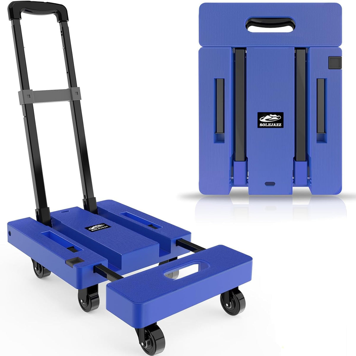 Folding Hand Truck 500LB, 6-Wheel Luggage Cart for Office & Travel SOLEJAZZ