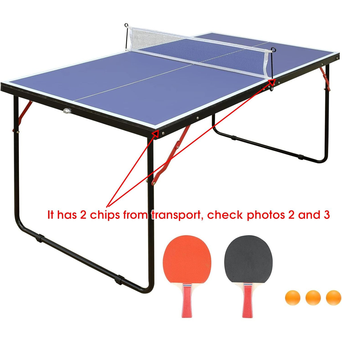 REXOUS Midsize Folding Ping Pong Table Game Set 2 Paddles 3 Balls, Net 30''x54''