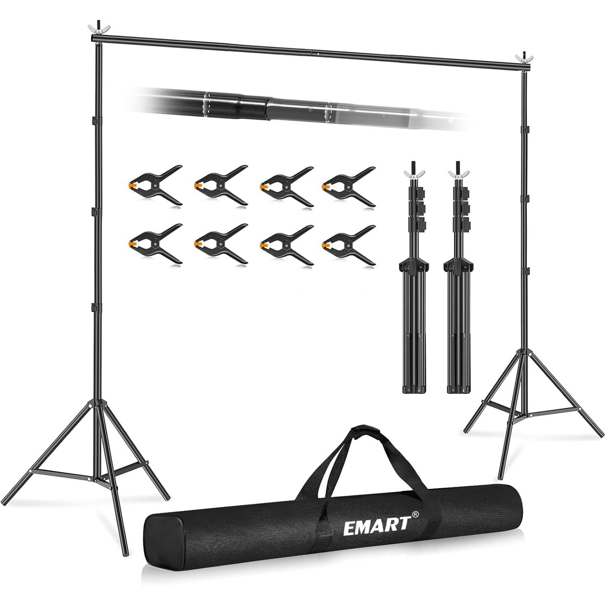 Backdrop Stand 3x3m Photo Studio Support Kit Black With 8 Clamps EMART