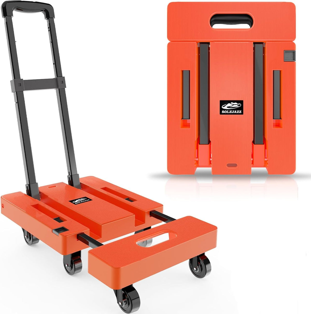 Folding Hand Truck 500LB, 6-Wheel Luggage Cart for Office & Travel SOLEJAZZ