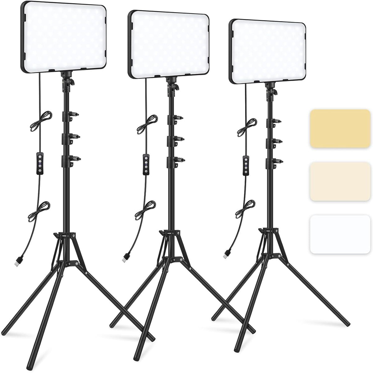 3 Pack LED Video Light with 70 Inch Tripod Stand 2500-8500K Photography Obeamiu