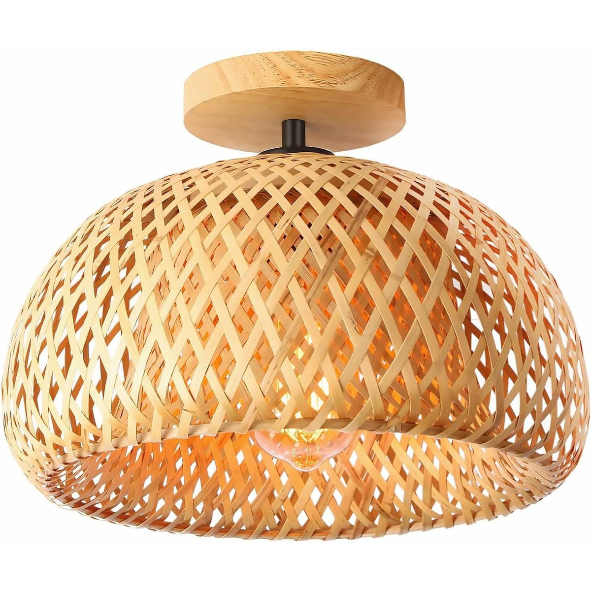 Bamboo Ceiling Light Rattan Semi Flush Mount Boho Farmhouse Lamp Schindora