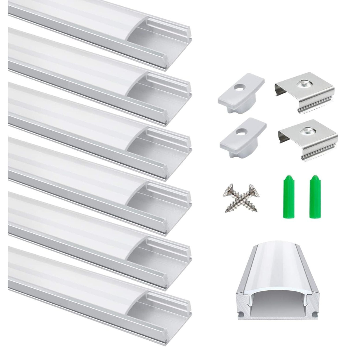 LED Aluminum Profile Channel U Shape 3.3ft Silver Diffuser 6 Pack LightingWill