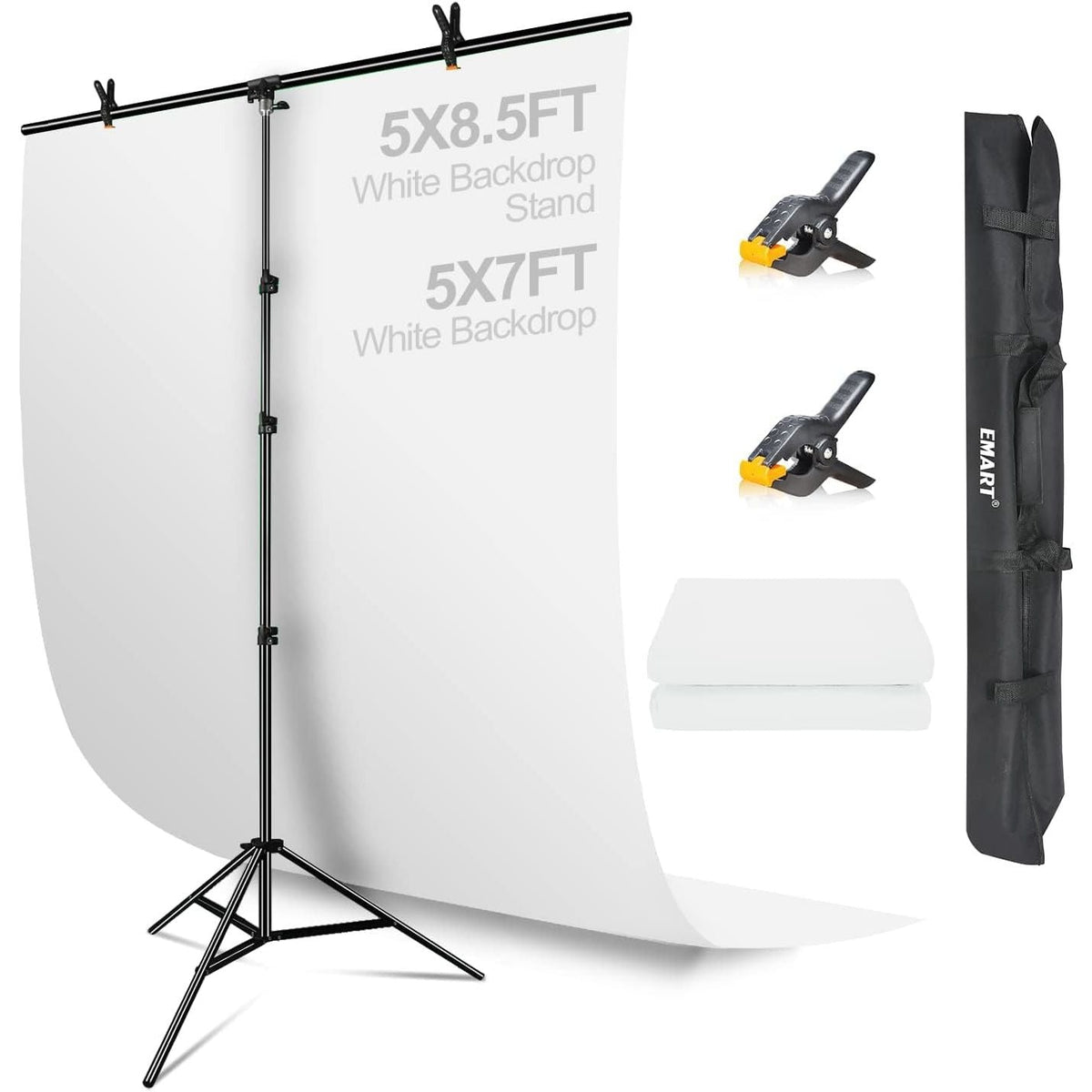 White Photography Backdrop 1.5x2m with T-Stand 1.5x2.6m Studio Kit EMART