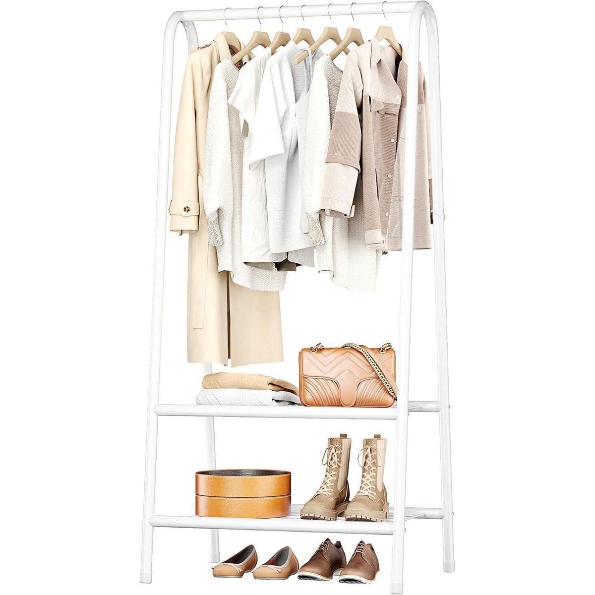 Metal Clothes Rail with 2 Shelves 62 Inch Sturdy Steel Pipe Storage Rack Joiscope