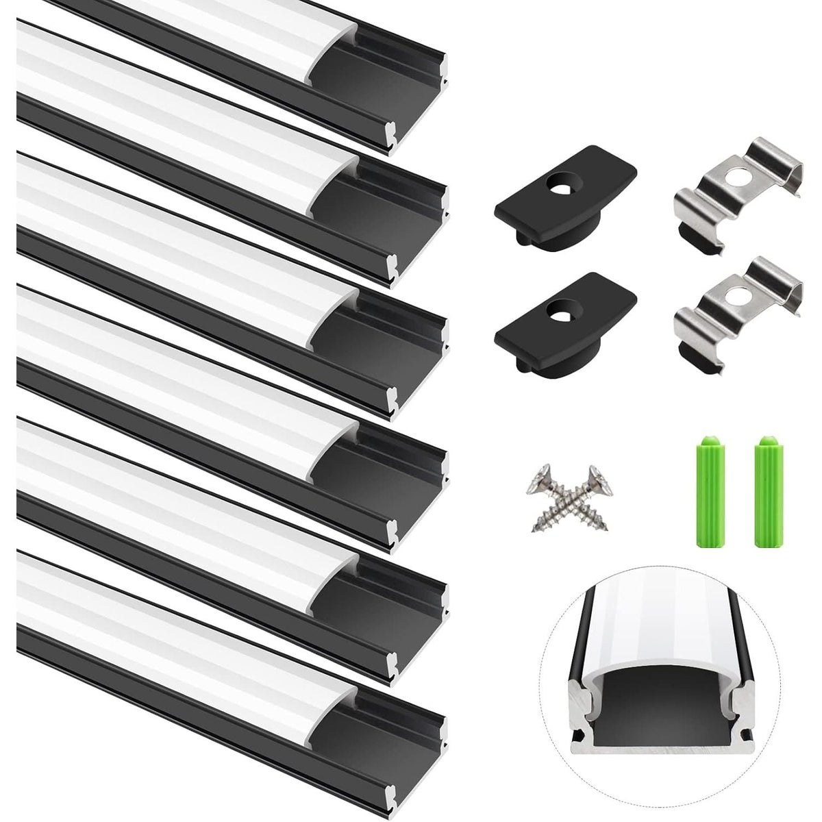 LED Aluminum Profile Channel U Shape 1m Black Diffuser 6 Pack LightingWill