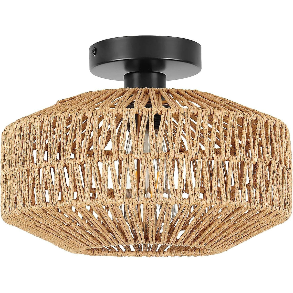 Schindora Boho Rattan Ceiling Light – E27 Rustic Braided Lamp Shade