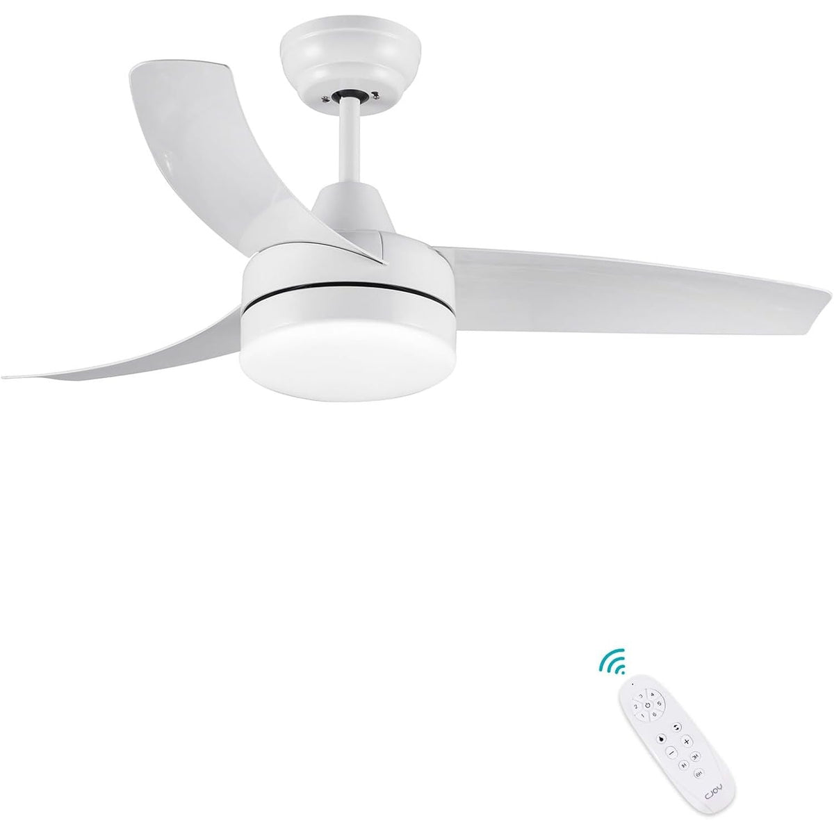 CJOY 42" White Ceiling Fan with Light, Remote, Quiet DC Motor, 6 Speeds, Dimmable